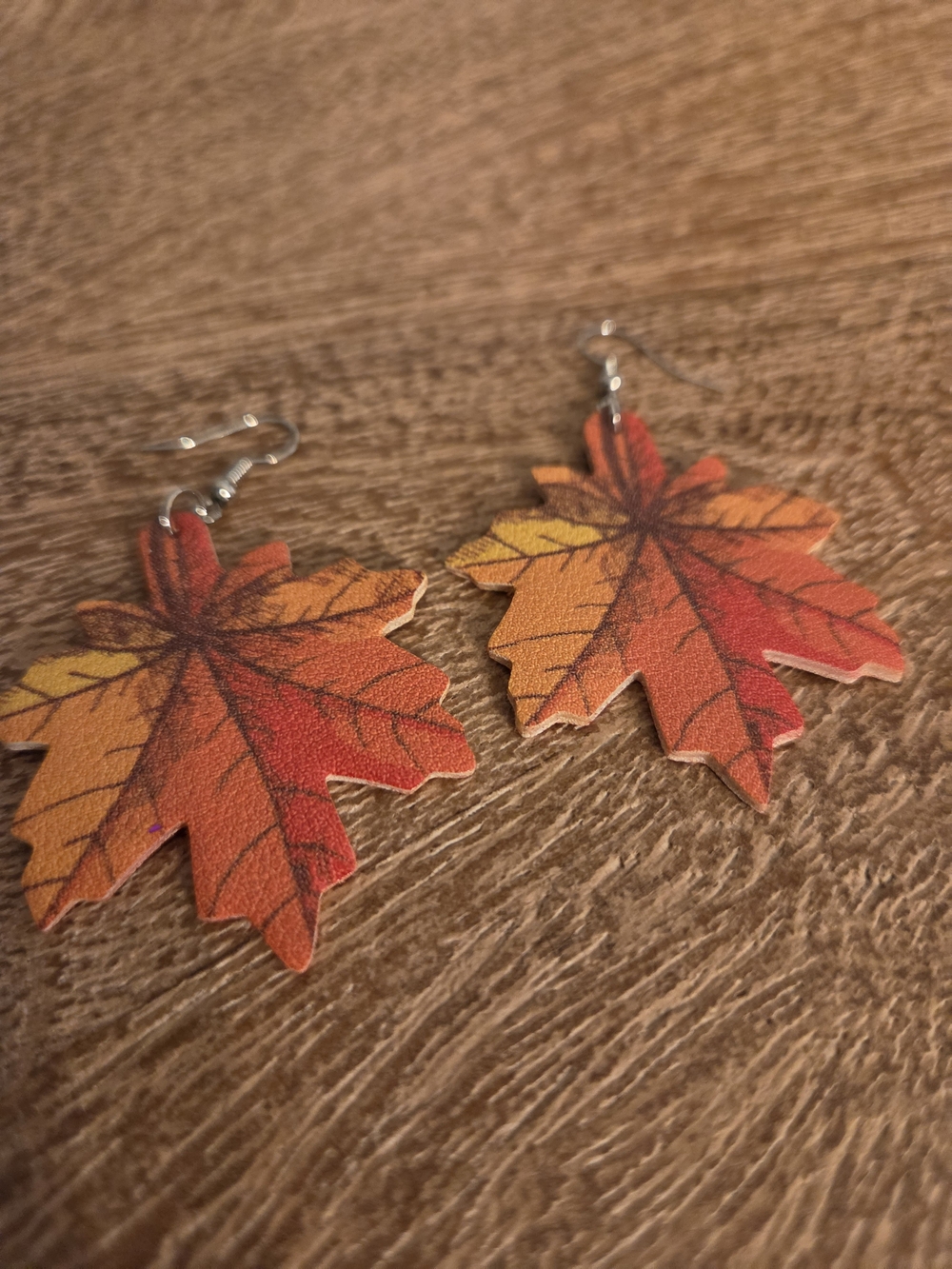 Autumn Leaf Drop Earrings - Orange Brown Fall Design
